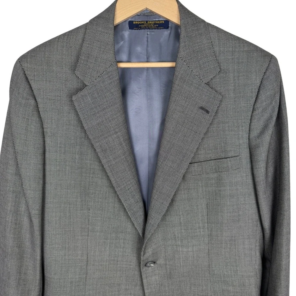 Brooks Brothers Sport Coat Mens 42L Black Wool Textured Two Button Blazer Jacket